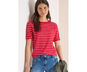 Rundhalsshirt CECIL, Damen, Gr. XXL (46), glazed apple rot, Jersey, Obermaterial: 100% Baumwolle, gestreift, normal hüftbedeckend, Rundhals, Shirts Rundhalsshirt, Sommershirt im Streifen-Look (1082385