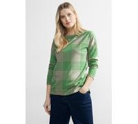Rundhalsshirt CECIL, Damen, Gr. XXL (46), grün (celery grün), Stoff, 63% Polyester, 34% Viskose, 3% Elasthan, kariert, normal normal, Rundhals, abgesteppt, Shirts Rundhalsshirt, aus elastischem Materi