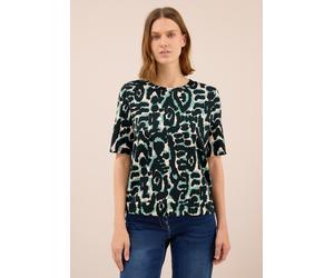 Rundhalsshirt CECIL, Damen, Gr. XXL (46), grün (ink grün), Stoff, 49% Polyester, 44% Viskose, 7% Elasthan, gemustert, normal normal, Rundhals, abgesteppt, Shirts Rundhalsshirt, mit grafischem Muster (
