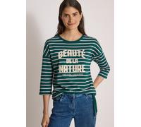 Rundhalsshirt CECIL, Damen, Gr. XXL (46), grün (schwarz fir grün), Web, 100% Baumwolle, gestreift, normal normal, Rundhals, abgesteppt, Shirts Rundhalsshirt, mit Streifenmuster (97123669-XXL) schwarz
