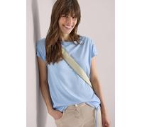 Rundhalsshirt CECIL, Damen, Gr. XXL (46), light sky blau, Web, 50% Baumwolle, 50% Modal, unifarben, comfort fit normal, U-Boot-Ausschnitt, abgesteppt, Shirts Rundhalsshirt, mit Raffung (13830930-XXL) 