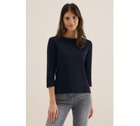 Rundhalsshirt CECIL, Damen, Gr. XXL (46), urban dunkelblau, Web, 95% Baumwolle, 5% Elasthan, unifarben, normal normal, Rundhals, abgesteppt, Shirts Rundhalsshirt, aus Baumwolle mit Stretchante (515797