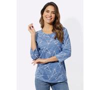 Rundhalsshirt CLASSIC BASICS "3/4-Arm-Shirt", Damen, Gr. 56, blau (mittelblau, ecru, bedruckt), 100% Baumwolle, gemustert, mehrfarbig, Rundhals, Shirts Rundhalsshirt (91558834-56) mittelblau, ecru, be