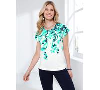 Rundhalsshirt CLASSIC BASICS "Kurzarm-Shirt", Damen, Gr. 44, bunt (ozean, marine, bedruckt), 100% Baumwolle, geblümt, gemustert, mehrfarbig, Shirts Rundhalsshirt (73711730-44) ozean, marine, bedruckt