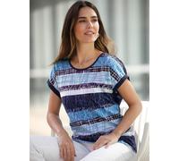 Rundhalsshirt CLASSIC BASICS "Kurzarm-Shirt", Damen, Gr. 48, blau (eisblau, nachtblau, bedruckt), 100% Baumwolle, gemustert, mehrfarbig, Rundhals, Shirts Rundhalsshirt (24360400-48) eisblau, nachtblau