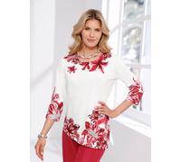 Rundhalsshirt CLASSIC BASICS "Longshirt", Damen, Gr. 38, rot (ecru, rot, bedruckt), 100% Baumwolle, geblümt, gemustert, mehrfarbig, Rundhals, Shirts Rundhalsshirt (86669149-38) ecru, rot, bedruckt