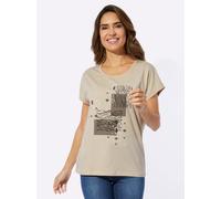 Rundhalsshirt CLASSIC BASICS "Rundhals-Shirt", Damen, Gr. 40, beige (sand, schwarz, bedruckt), 100% Baumwolle, ethno, gemustert, Rundhals, Shirts Rundhalsshirt (74406954-40) sand, schwarz, bedruckt