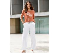 Rundhalsshirt CLASSIC BASICS "Rundhals-Shirt", Damen, Gr. 44, braun (papaya, weiß, bedruckt), 100% Baumwolle, geblümt, gemustert, Rundhals, Shirts Rundhalsshirt (34588555-44) papaya, weiß, bedruckt