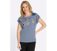 Rundhalsshirt CLASSIC BASICS "Rundhals-Shirt", Damen, Gr. 54, blau (taubenblau, dunkelblau, bedruckt), 100% Baumwolle, geblümt, gemustert, mehrfarbig, Rundhals, Shirts Rundhalsshirt (24130321-54) taub