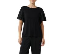 Rundhalsshirt COMMA, Damen, Gr. 36, schwarz, Single Jersey, Obermaterial: 95% Baumwolle, 5% Elasthan, unifarben, normal normal, Rundhals, weit, Shirts Rundhalsshirt, mit Pailletenbesatz an den Ärmeln