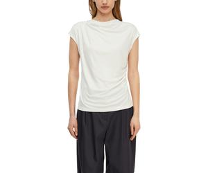 Rundhalsshirt COMMA, Damen, Gr. 44, weiß, Single Jersey, Obermaterial: 100% Viskose, unifarben, tailliert hüftbedeckend, Rundhals, Shirts Rundhalsshirt, Sommershirt - gerafft und aus reiner Viskose (2
