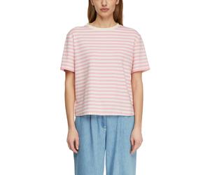 Rundhalsshirt COMMA, Damen, Gr. 46, weiß pink, Single Jersey, Obermaterial: 95% Baumwolle, 5% Elasthan, gestreift, normal hüftbedeckend, Rundhals, abgesteppte Kante, Shirts Rundhalsshirt, Sommershirt