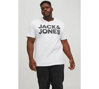 Rundhalsshirt "CORP LOGO TEE", Herren, Gr. 3XL, weiß, Single Jersey, Obermaterial: 100% Baumwolle, JACK & JONES PLUSSIZE, bedruckt, normal, Rundhals, Shirts Rundhalsshirt (83470619-XXXL)