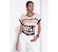Rundhalsshirt CREATION L "Druck-Shirt", Damen, Gr. 50, bunt (altrosa, schwarz, bedruckt), 95% Viskose, 5% Elasthan, gemustert, Rundhals, Shirts Rundhalsshirt (64673814-50) altrosa, schwarz, bedruckt