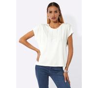 Rundhalsshirt CREATION L "Rundhals-Shirt", Damen, Gr. 44, weiß (ecru), 95% Viskose, 5% Elasthan, unifarben, Rundhals, Shirts Rundhalsshirt (12981906-44) ecru