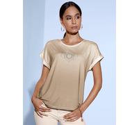Rundhalsshirt CREATION L "Shirt", Damen, Gr. 52, beige (ecru, sand, bedruckt), 95% Viskose, 5% Elasthan, gemustert, Rundhals, Shirts Rundhalsshirt (10624414-52) ecru, sand, bedruckt