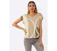 Rundhalsshirt CREATION L "Shirt", Damen, Gr. 52, beige, pistazie, bedruckt, 95% Viskose, 5% Elasthan, gemustert, Rundhals, Shirts Rundhalsshirt (96527300-52) beige, pistazie, bedruckt