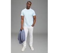 Rundhalsshirt DELMAO, Herren, Gr. L (52/54), blau (hellblau), Single Jersey, Obermaterial: 100% Baumwolle, bedruckt, regular fit, Rundhals, abgesteppte Kante, Shirts Rundhalsshirt, Kurzarm, mit coolem