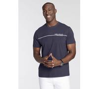 Rundhalsshirt DELMAO, Herren, Gr. S (44/46), blau (dunkelblau), Single Jersey, Obermaterial: 100% Baumwolle, bedruckt, regular fit, Rundhals, abgesteppte Kante, Shirts Rundhalsshirt, Kurzarm, mit cool