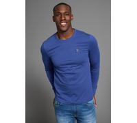 Rundhalsshirt DELMAO, Herren, Gr. S (44/46), blau, Single Jersey, Obermaterial: 100% Baumwolle, unifarben, Basic, Basic schmal, Rundhals, Rippbündchen, Shirts Rundhalsshirt, mit Markenlabel (23142459-