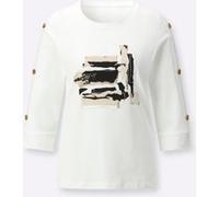 Rundhalsshirt ecru-schwarz-bedruckt 46