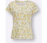 Rundhalsshirt ecru-zitrone-bedruckt 42