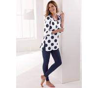 Rundhalsshirt FEEL GOOD "Longshirt", Damen, Gr. 40/42, beige (ecru, marine), 95% Baumwolle, 5% Elasthan, gemustert, gepunktet, Shirts Rundhalsshirt (50309055-40) ecru, marine