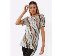 Rundhalsshirt FEEL GOOD "Longshirt", Damen, Gr. 40/42, bunt (schwarz, camel, bedruckt), 95% Viskose, 5% Elasthan, bedruckt, gemustert, mehrfarbig, Shirts Rundhalsshirt (56041734-40) schwarz, camel, be