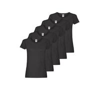 Rundhalsshirt FRUIT OF THE LOOM, Damen, Gr. M, schwarz, Jersey, Obermaterial: 100% Baumwolle, unifarben, figurbetont hüftbedeckend, Rundhals, abgesteppte Kante, Shirts Rundhalsshirt, original T. LADY-