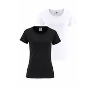 Rundhalsshirt FRUIT OF THE LOOM "Lady Fit Premium", Damen, Gr. S (36), schwarz-weiß (schwarz, weiß), Single Jersey, Obermaterial: 100% Baumwolle, unifarben, Basic, figurbetont, Rundhals, eingesetzt ab