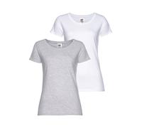 Rundhalsshirt FRUIT OF THE LOOM "Lady Fit Premium", Damen, Gr. S (36), weiß (weiß, grau, meliert), Single Jersey, Obermaterial: 100% Baumwolle, meliert, unifarben, Basic, figurbetont, Rundhals, einges