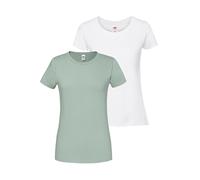 Rundhalsshirt FRUIT OF THE LOOM "Lady Fit Premium", Damen, Gr. XL (42), weiß (weiß, sage), Single Jersey, Obermaterial: 100% Baumwolle, unifarben, Basic, figurbetont, Rundhals, eingesetzt abgesteppte