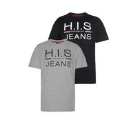 Rundhalsshirt H.I.S, Herren, Gr. S (44/46), schwarz (schwarz, grau, meliert), Single Jersey, Obermaterial: 100% Baumwolle. Obermaterial Melange: 90% Baumwolle, 10% Viskose, bedruckt, schmal, Rundhals,
