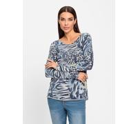 Rundhalsshirt HEINE "Druck-Shirt", Damen, Gr. 40, bunt (bleu, gelb), 100% Baumwolle, animal-print, gemustert, mehrfarbig, Rundhals, Shirts Rundhalsshirt (36877948-40) bleu, gelb