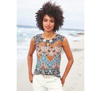 Rundhalsshirt HEINE "Druck-Shirt", Damen, Gr. 42, orange (papaya, rotbraun, bedruckt), 95% Viskose, 5% Elasthan, bedruckt, ethno, gemustert, mehrfarbig, Rundhals, Shirts Rundhalsshirt (35177632-42) pa