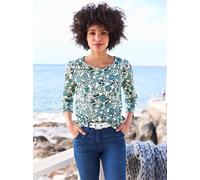Rundhalsshirt HEINE "Druck-Shirt", Damen, Gr. 48, grün (jade, kalkmint, bedruckt), 95% Baumwolle, 5% Elasthan, bedruckt, gemustert, mehrfarbig, Rundhals, Shirts Rundhalsshirt (62861751-48) jade, kalkm