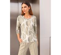 Rundhalsshirt INSPIRATIONEN "Druck-Shirt", Damen, Gr. 38, beige (sand, ecru, bedruckt), 95% Viskose, 5% Elasthan, bedruckt, gemustert, mehrfarbig, Rundhals, Shirts Rundhalsshirt (25237910-38) sand, ec