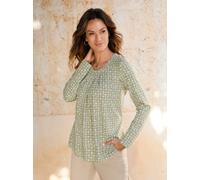 Rundhalsshirt INSPIRATIONEN "Druck-Shirt", Damen, Gr. 50, grün (ecru, schilf, bedruckt), 95% Viskose, 5% Elasthan, gemustert, mehrfarbig, Rundhals, Shirts Rundhalsshirt (58305032-50) ecru, schilf, bed