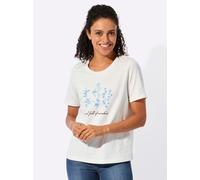 Rundhalsshirt INSPIRATIONEN "Kurzarm-Shirt", Damen, Gr. 36, weiß (ecru, himmelblau, bedruckt), 100% Baumwolle, bedruckt, gemustert, mehrfarbig, unifarben, Rundhals, Shirts Rundhalsshirt (46228346-36) 