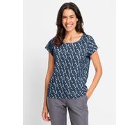 Rundhalsshirt INSPIRATIONEN "Rundhals-Shirt", Damen, Gr. 40, blau (dunkelblau, ecru, bedruckt), 100% Baumwolle, bedruckt, gemustert, mehrfarbig, Rundhals, Shirts Rundhalsshirt (61325610-40) dunkelblau