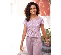 Rundhalsshirt INSPIRATIONEN "Rundhals-Shirt", Damen, Gr. 48, lila (mauve, ecru, bedruckt), 100% Baumwolle, bedruckt, gemustert, mehrfarbig, Rundhals, Shirts Rundhalsshirt (40652210-48) mauve, ecru, be