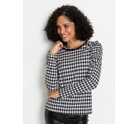 Rundhalsshirt INSPIRATIONEN "Shirt", Damen, Gr. 38, schwarz-weiß (schwarz, weiß, gemustert), 95% Baumwolle, 5% Elasthan, Hahnentrittmuster, gemustert, Rundhals, Shirts Rundhalsshirt (39139711-38) schw