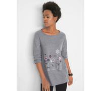 Rundhalsshirt INSPIRATIONEN "Shirt", Damen, Gr. 40, grau (steingrau, ecru, bedruckt), 50% Baumwolle, 50% Polyester, gemustert, unifarben, Rundhals, Shirts Rundhalsshirt (93308861-40) steingrau, ecru, 