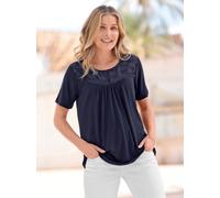 Rundhalsshirt INSPIRATIONEN "Shirt", Damen, Gr. 54, blau (marine), 95% Viskose, 5% Elasthan, Spitze:50% Baumwolle, 50% Polyester, unifarben, Rundhals, Shirts Rundhalsshirt (23594524-54) marine