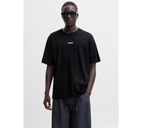 Rundhalsshirt JACK & JONES "JCOCLUB BACK SCRIPT TEE SS CREW NECK SN", Herren, Gr. L, schwarz, Jersey, Obermaterial: 100% Baumwolle, bedruckt, relaxed fit normal, Rundhals, Shirts Rundhalsshirt, Baumwo