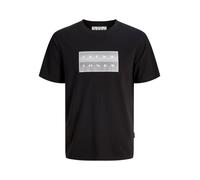 Rundhalsshirt JACK & JONES "JCOFUSION BOX PRINT TEE SS CN SN", Herren, Gr. S, schwarz, Jersey, Obermaterial: 100% Baumwolle, bedruckt, regular fit normal, Rundhals, Shirts Rundhalsshirt, Baumwolle, re
