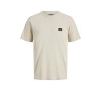Rundhalsshirt JACK & JONES "JJCLEVELAND TEE SS CREW NECK SN", Herren, Gr. M, beige (moonbeam), Jersey, Obermaterial: 100% Baumwolle, bedruckt, regular fit normal, Rundhals, Shirts Rundhalsshirt, Baumw