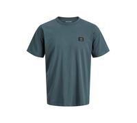 Rundhalsshirt JACK & JONES "JJCLEVELAND TEE SS CREW NECK SN", Herren, Gr. S, blau (turbulence), Jersey, Obermaterial: 100% Baumwolle, bedruckt, regular fit normal, Rundhals, Shirts Rundhalsshirt, Baum