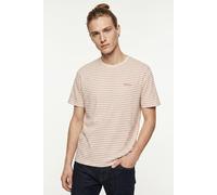 Rundhalsshirt JACK & JONES "JJDEVIN DAYTONA STRIPED TEE SS CREW NECK", Herren, Gr. S, moonbeam stripes:arabian spice, Jersey, Obermaterial: 100% Baumwolle, gestreift, relaxed fit normal, Rundhals, Shi