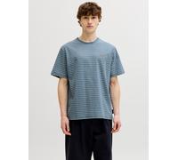 Rundhalsshirt JACK & JONES "JJDEVIN DAYTONA STRIPED TEE SS CREW NECK", Herren, Gr. XL, blau mirage stripes:hellweiß, Jersey, Obermaterial: 100% Baumwolle, gestreift, relaxed fit normal, Rundhals, Shir